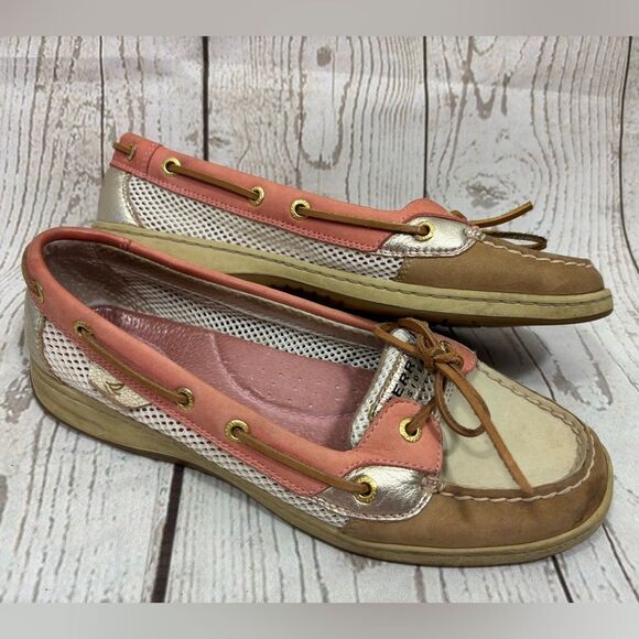 Sperry Top-Sider Angelfish Coral Salmon Tan Gold Mesh Womens Boat Shoes 10M - Picture 2 of 15
